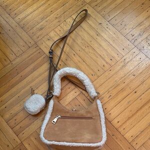 Tan Shearling-Trimmed Women's Bag